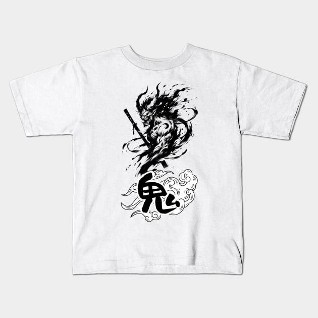 Fierce Oni Samurai Kids T-Shirt by Yokai Realm